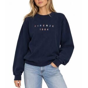 Brandy Melville Pullover Sweatshirt Long Sleeve Firenze 1984 One Size Navy Blue